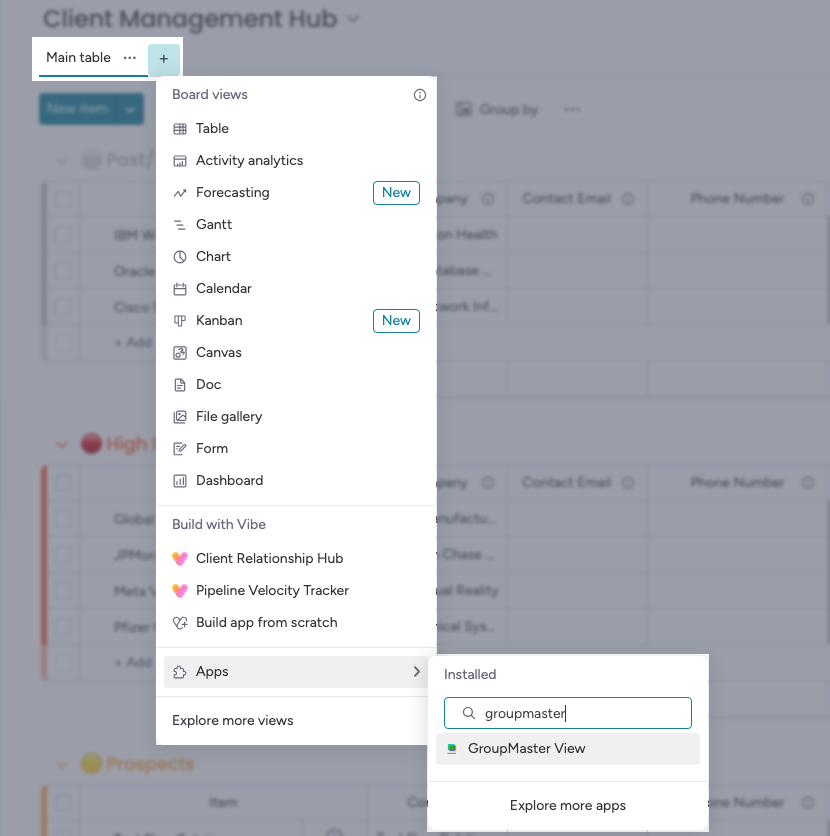 Adding GroupMaster as a board view in monday.com