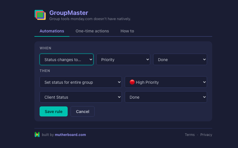 Building a GroupMaster rule with dropdowns