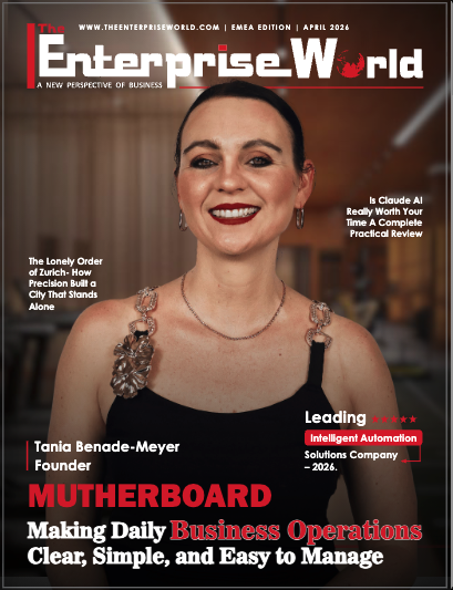 The Enterprise World magazine cover featuring mutherboard.com — Leading Intelligent Automation Solutions Company 2026
